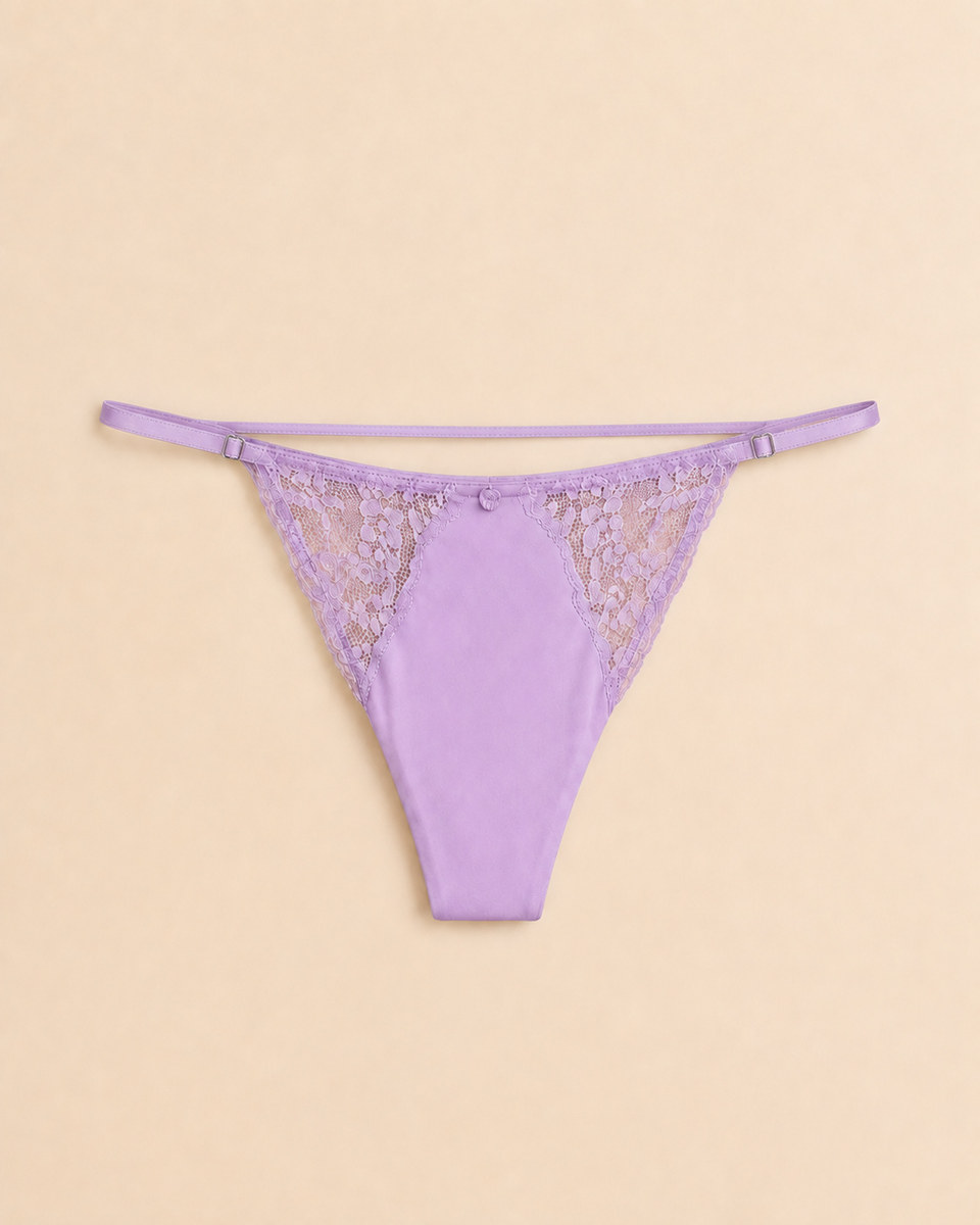 Selección importada Thong lila de encaje y tiras