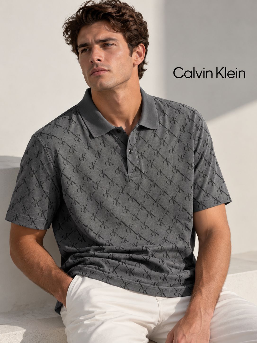 Calvin Klein Polo camisero gris con monograma